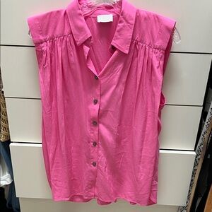 Fate Hot Pink Sleeveless Button-Down Collared Blouse